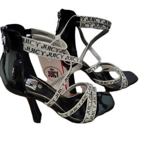 y2k Juicy Coture Gabrielle Black Silver Logo Heels 7M New Feminine